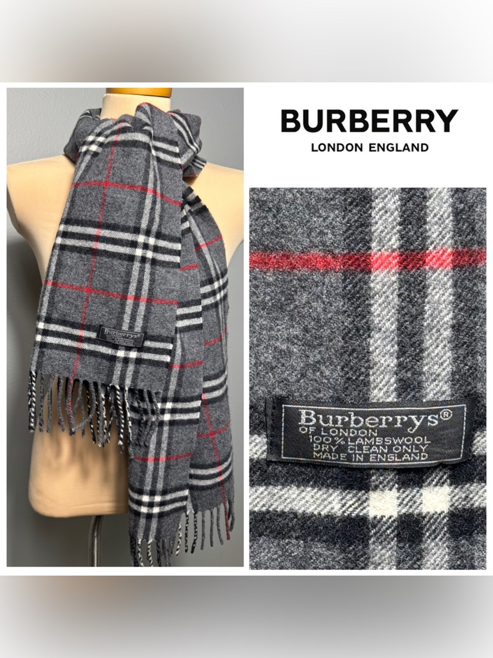 Burberry London 100% Lambswool Scarf Plaid Nova Check